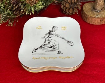 Set of 3 German, Porcelain Trinket Dishes from "Sport Munziner Munchen", 75 Year Anniversary Souvenir, German Sporting Good Store