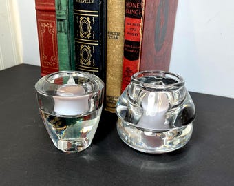 Pair of 2, Chunky Glass Tealight Holders, Mismatched Set