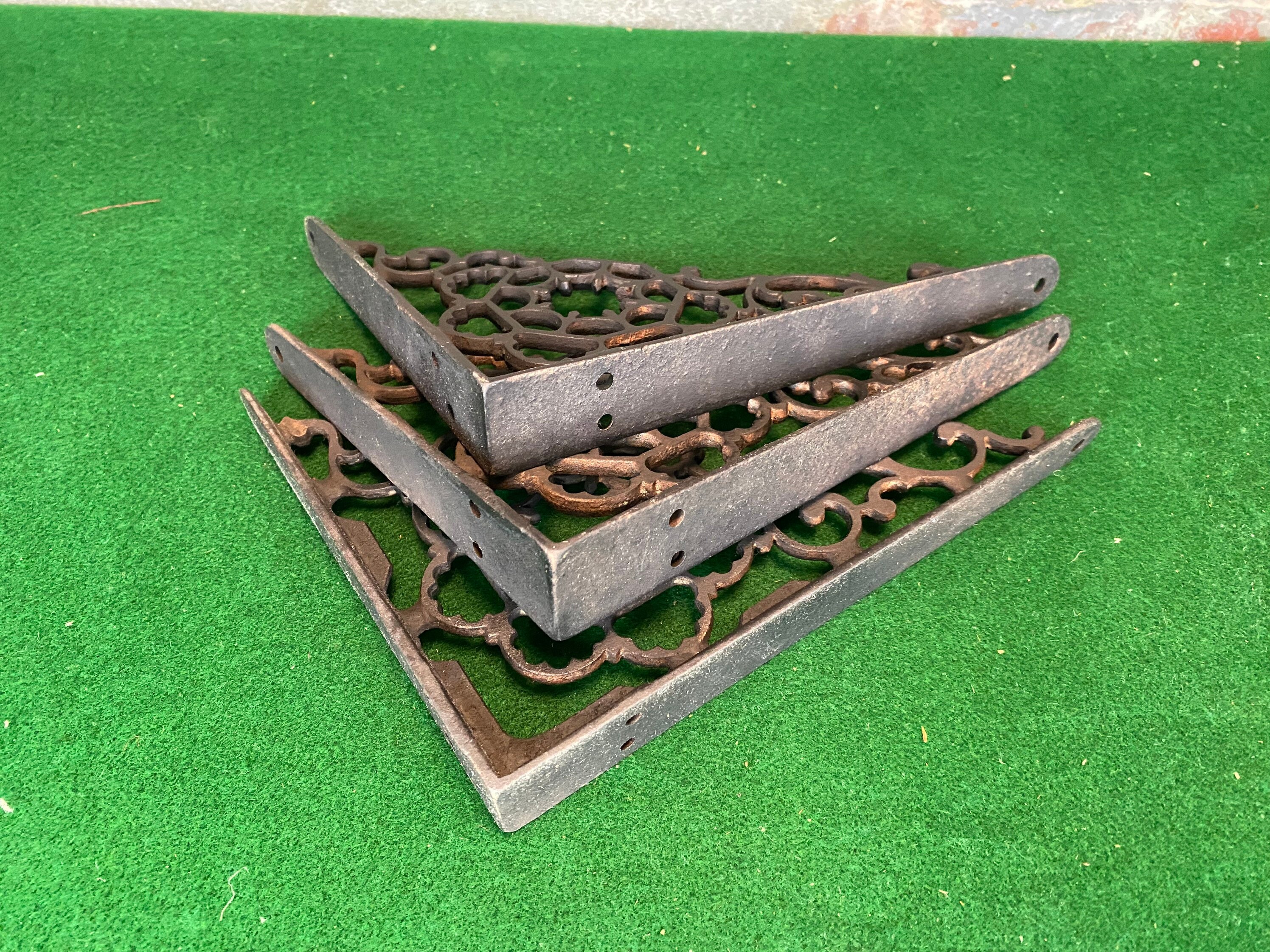 3 Ornate, Antique Wrought Iron Shelf Brackets, 8 Wall Mount Shelf Brackets