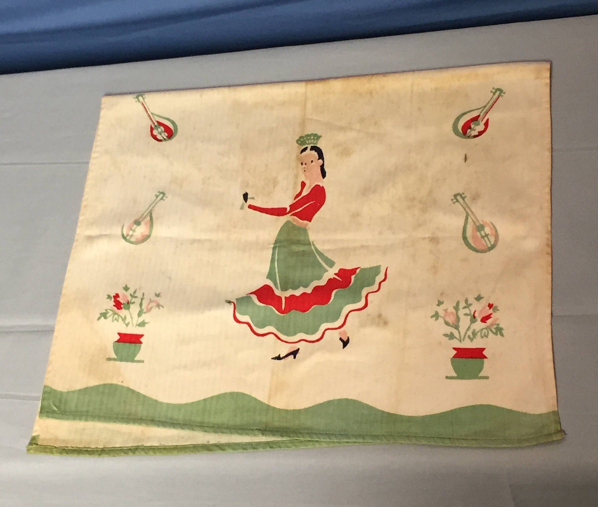 Vintage Dish Towel, Spanish Dancer, 1930's