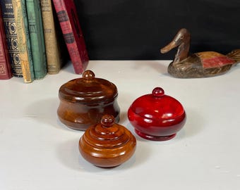 Hand Turned Wooden Trinket Boxes, Set of 3
