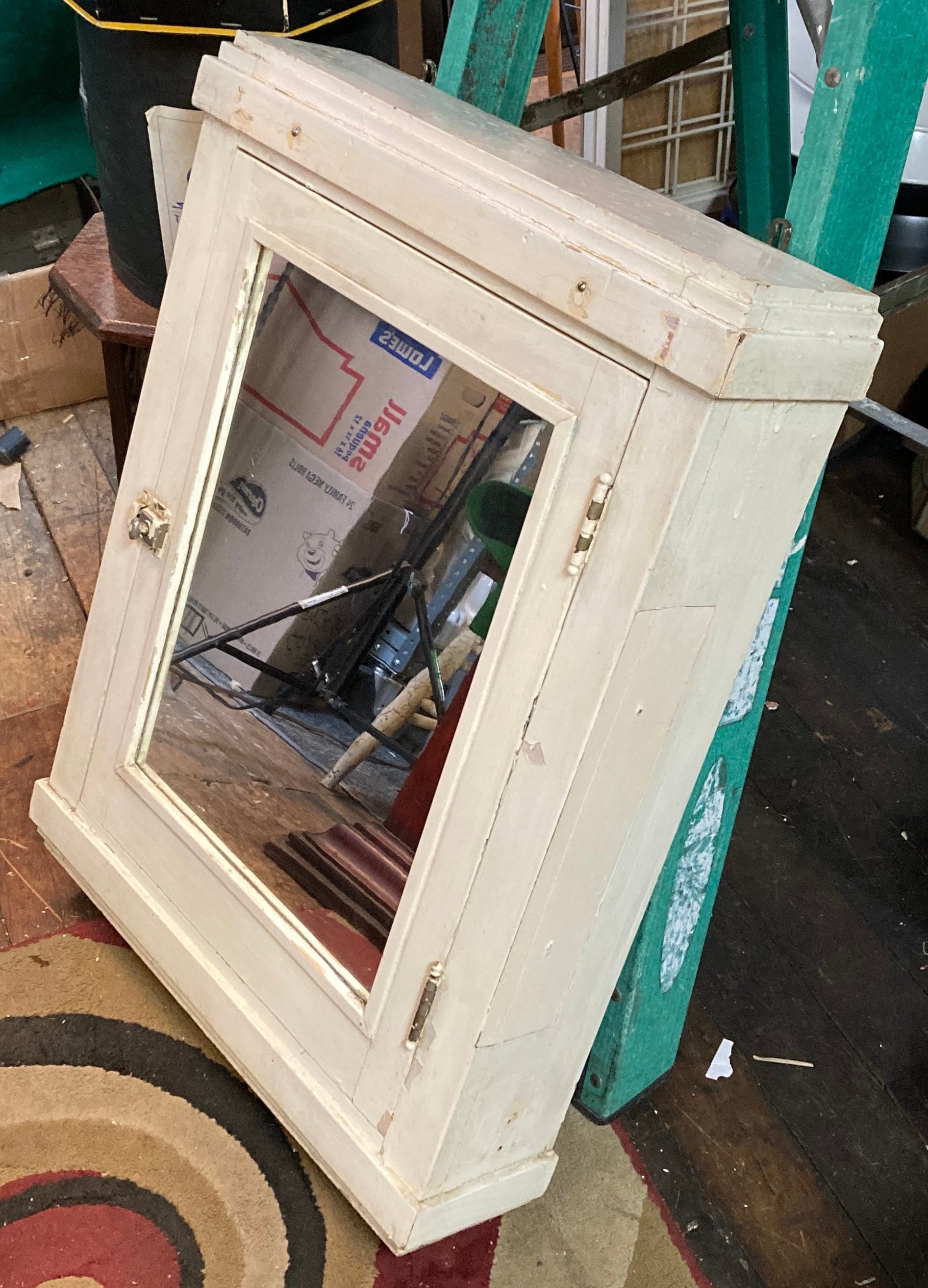 Antique 1930's Wooden Bathroom Medicine Cupboard with Inlay