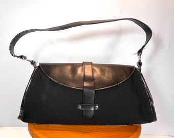 Isaac Mizrahi Black Canvas and Faux Leather Purse, Designer Bag