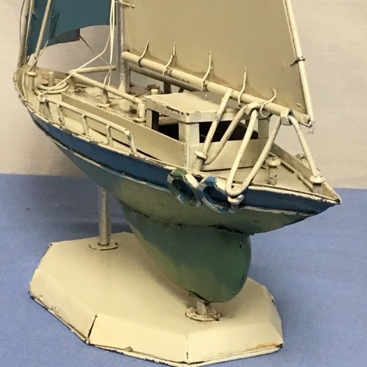 Metal Sailboat, Model Sailboat, Sailing Yacht, Nautical Folk Art, Ship Sculpture, Ship Statue