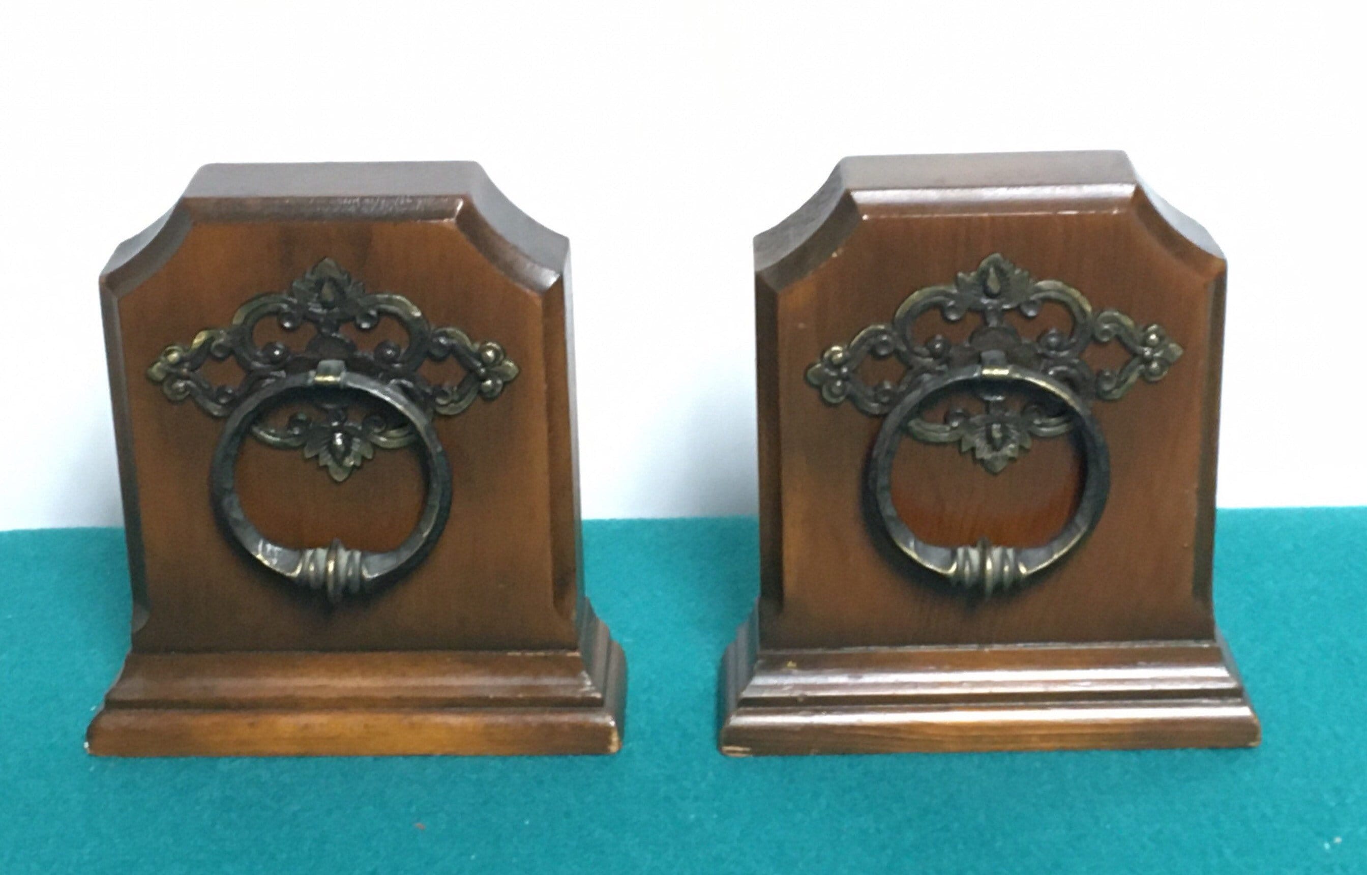 Mid Century Wood and Iron Door Knocker Bookends