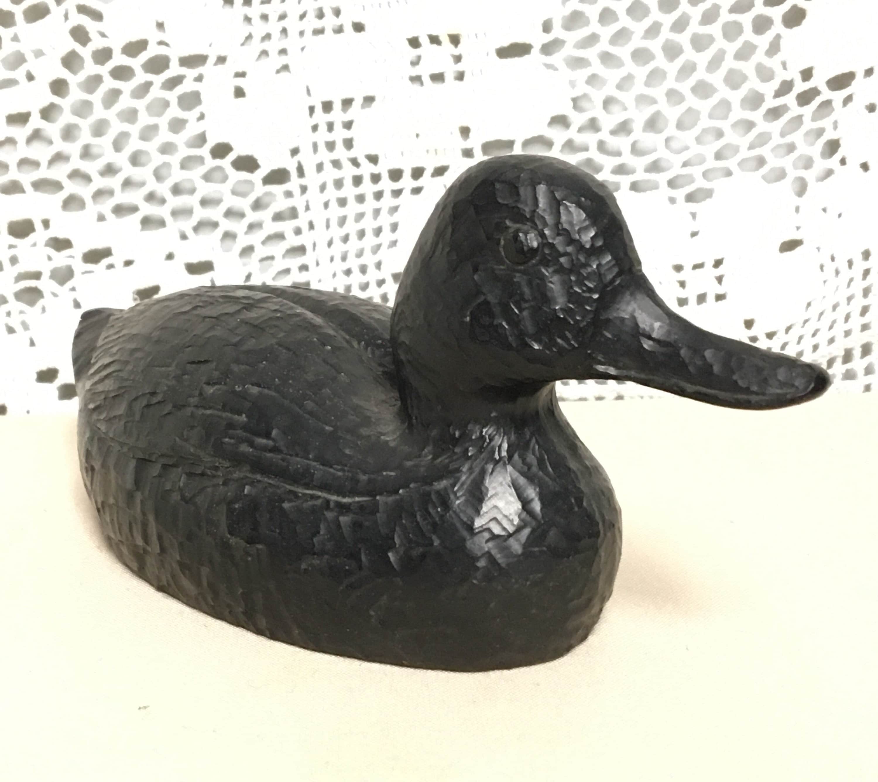 Resin Duck Figurine, Decoy, Looks Hand Carved, Small Black Duck Decoy, Chiseled Duck Figurine