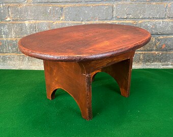 Homemade Wooden Stepstool Handmade Oval Dark Wood Footstool