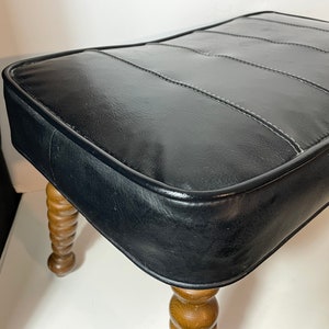 Mid Century Padded Foot Stool, Danish Style Black Vinyl Upholstery, Ottoman, Cushioned Hassock, image 4