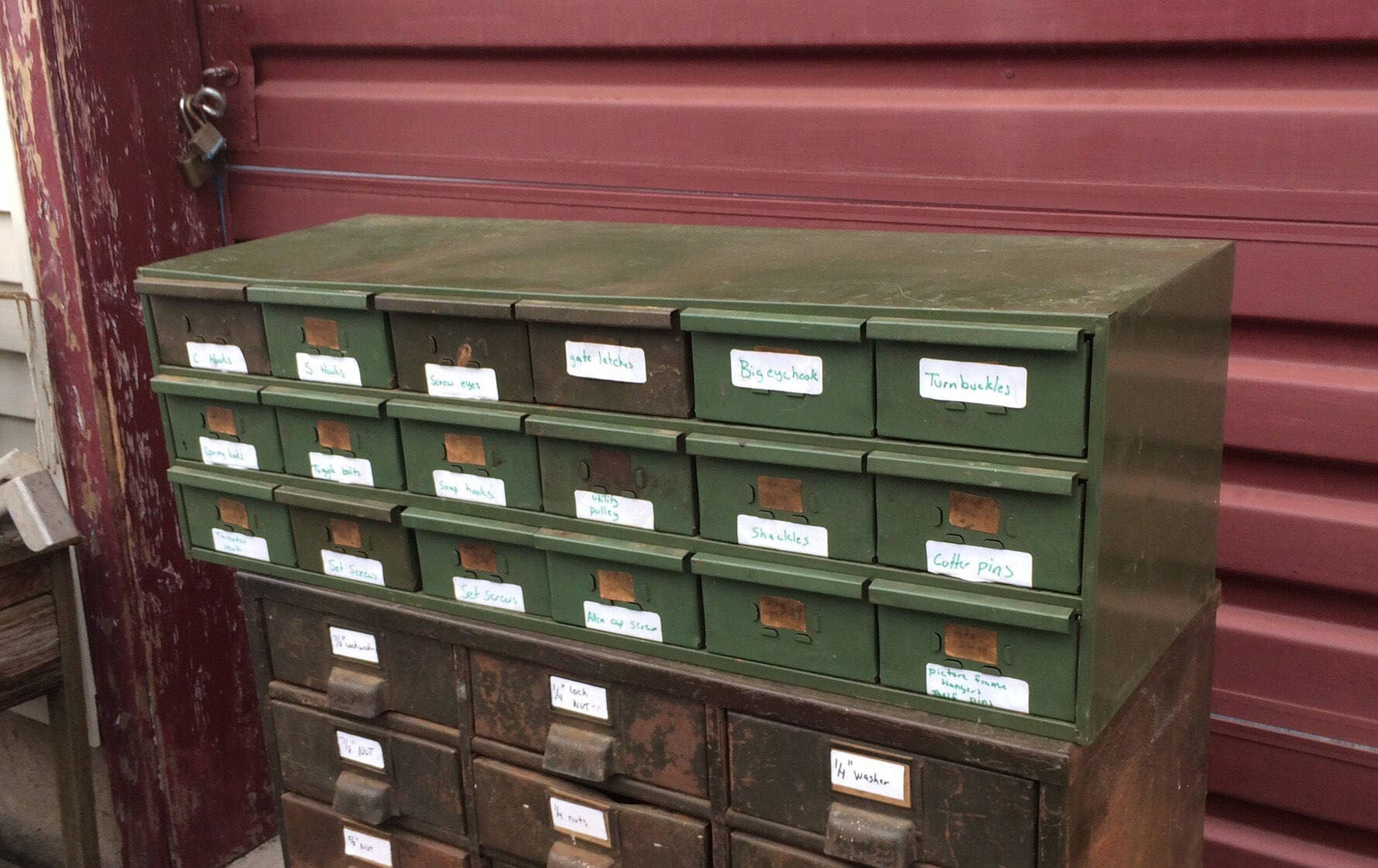 Vintage Industrial 18 Drawer Steel Parts Cabinet Old Parts Bins Cubbys Hardware Storage Gas Station Hardware Store