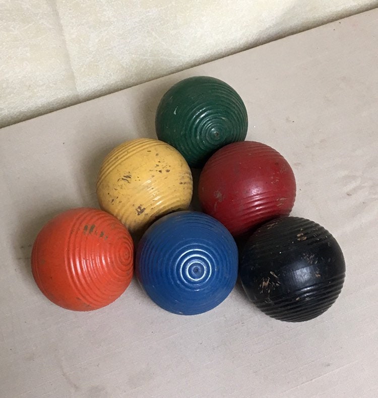 Set of 6 Vintage Solid Color Wooden Croquet Balls, Home Decor