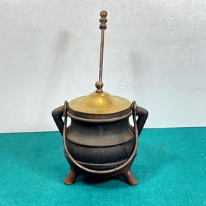 Antique Cast Iron Fire Starter Pot: Smudge Pot Cauldron with Pumice Wand