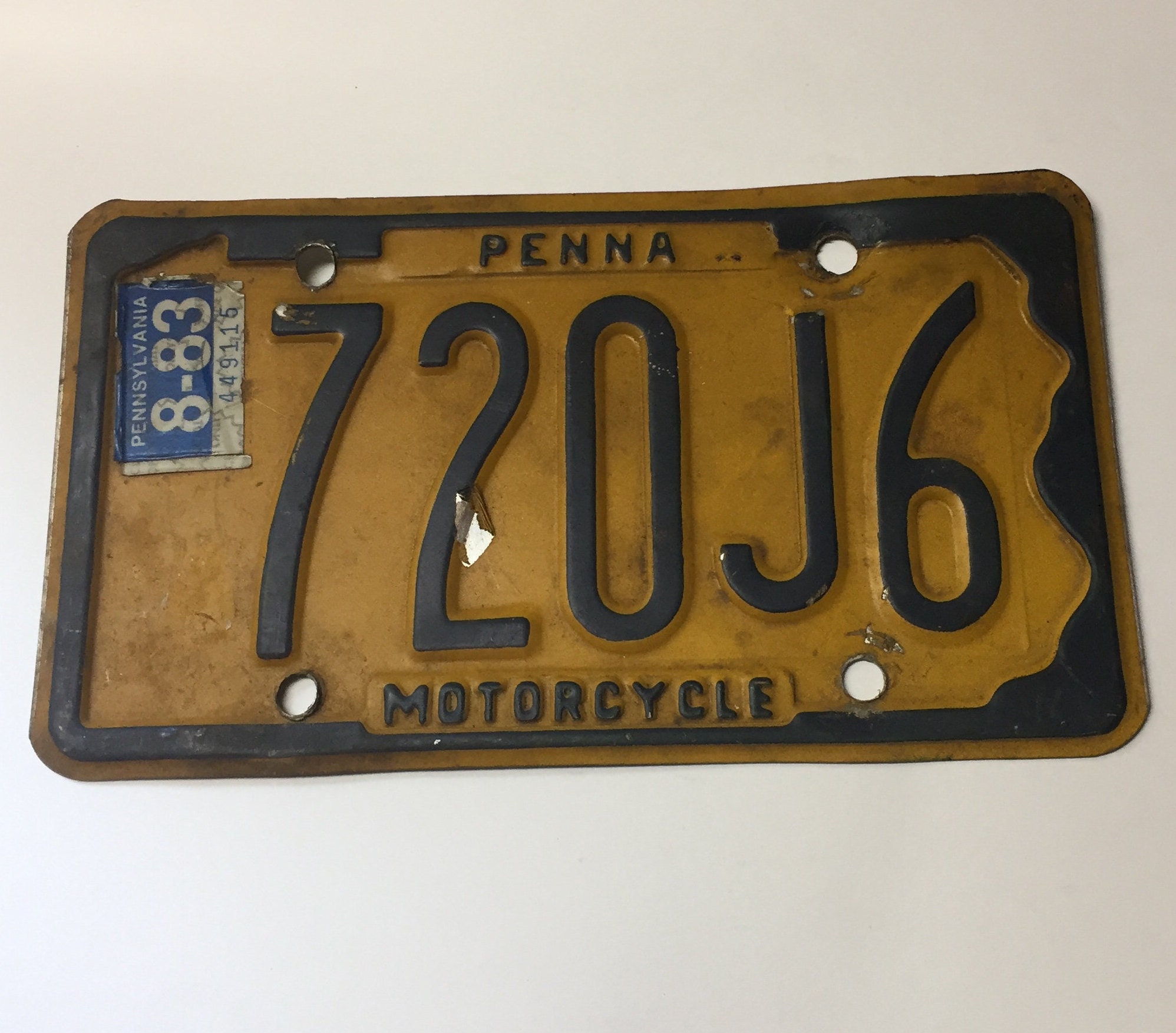 Pennsylvania Motorcycle License Plate 1977-1983, Number 720J6, Penna