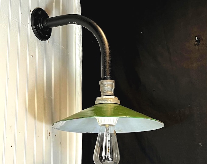 Featured listing image: 1950's Industrial Green Barn Wall Sconce Light Fixture, Indoor Outdoor Gas Station Light