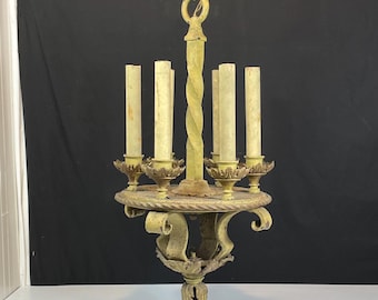 Unique 19th Century Cast Iron 6 Light Electric Chandelier Candelabra, Gothic Revival, Victorian
