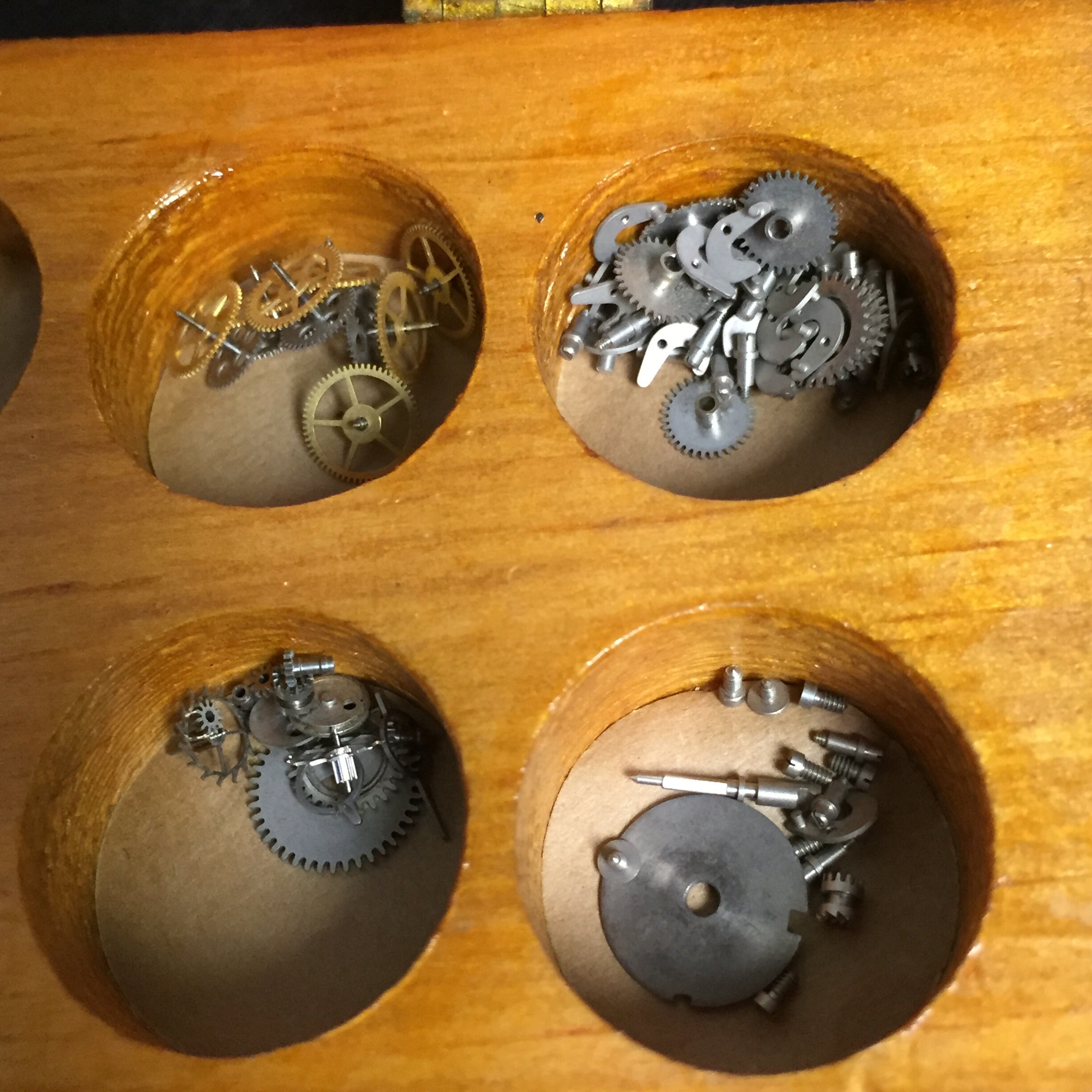 Antique 1940's Hamilton Watch Wooden Parts Box with Contents of Watch