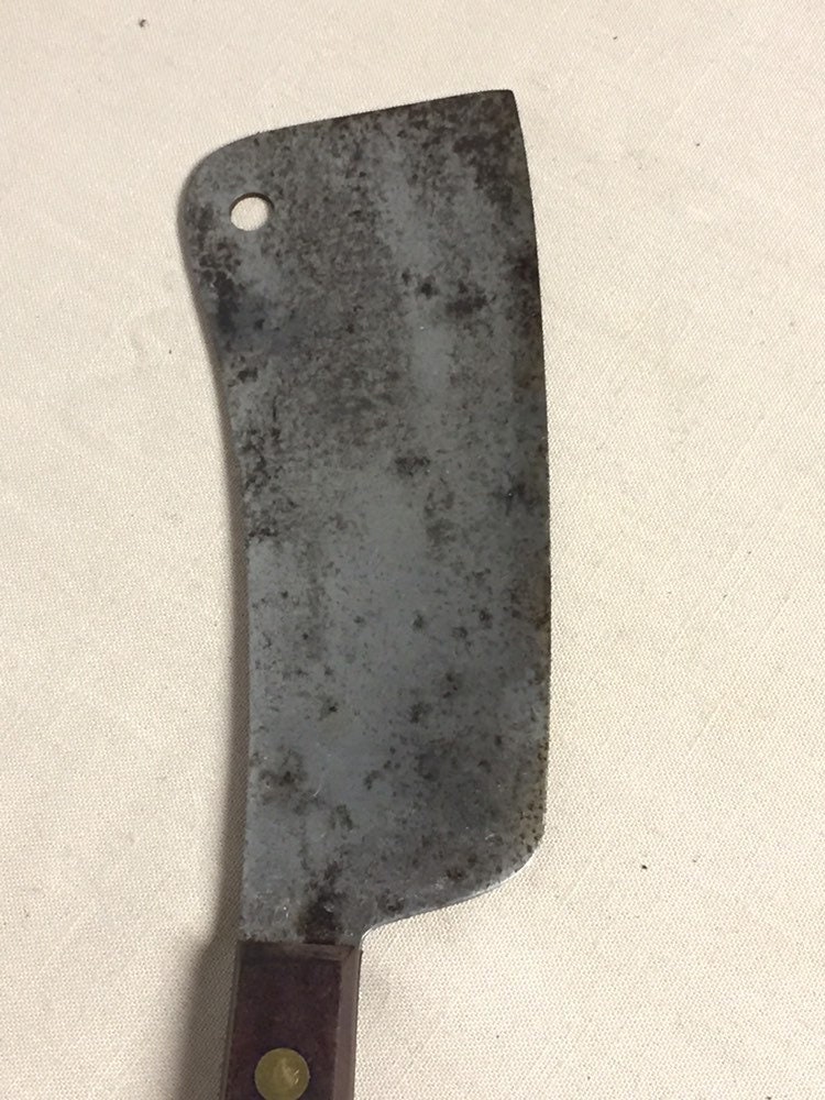 2 Vintage 7 Meat Cleavers with Wooden Handles, Brass Riveted Handle