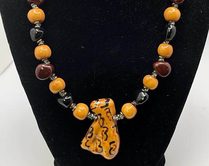 Featured listing image: Kazuri Bead with Cheetah Necklace, Trade Beads, Made in Nairobi, Kenya Africa