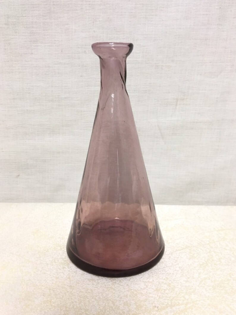 Amethyst Cone Shaped Bottle Hand Blown Wavy Glass Bottle Art Etsy