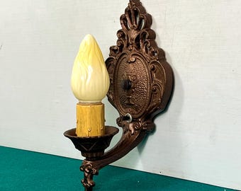 1920's Art Deco Cast Iron Wall Sconce: Refurbished New Wiring