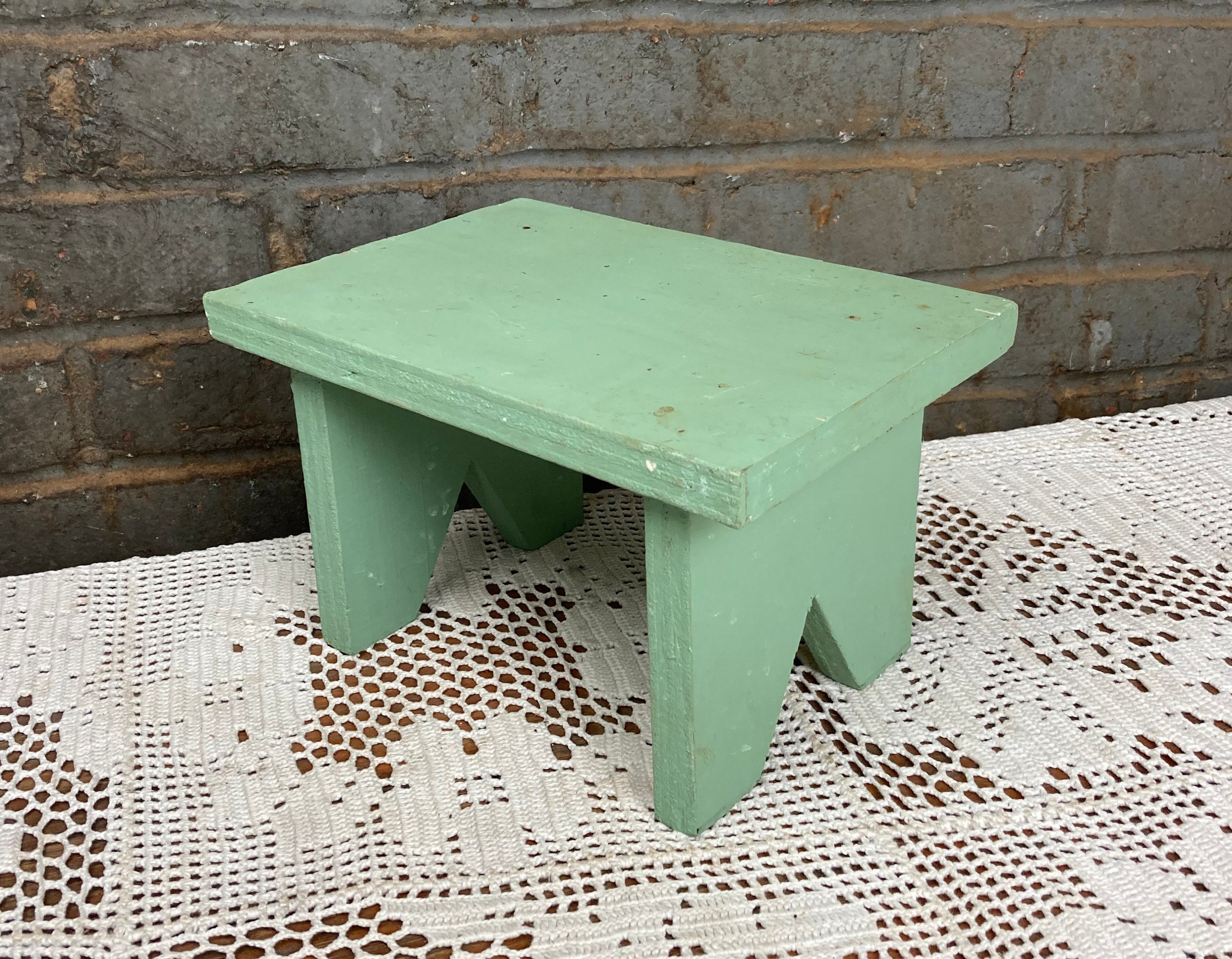 Handmade, Green Painted, Shabby Wooden Step Stool, Foot Stool