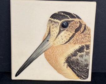 American Woodcock Art Tile, Porcelain Bas Relief, Ceramic Woodcock Tile by Ron Goeke