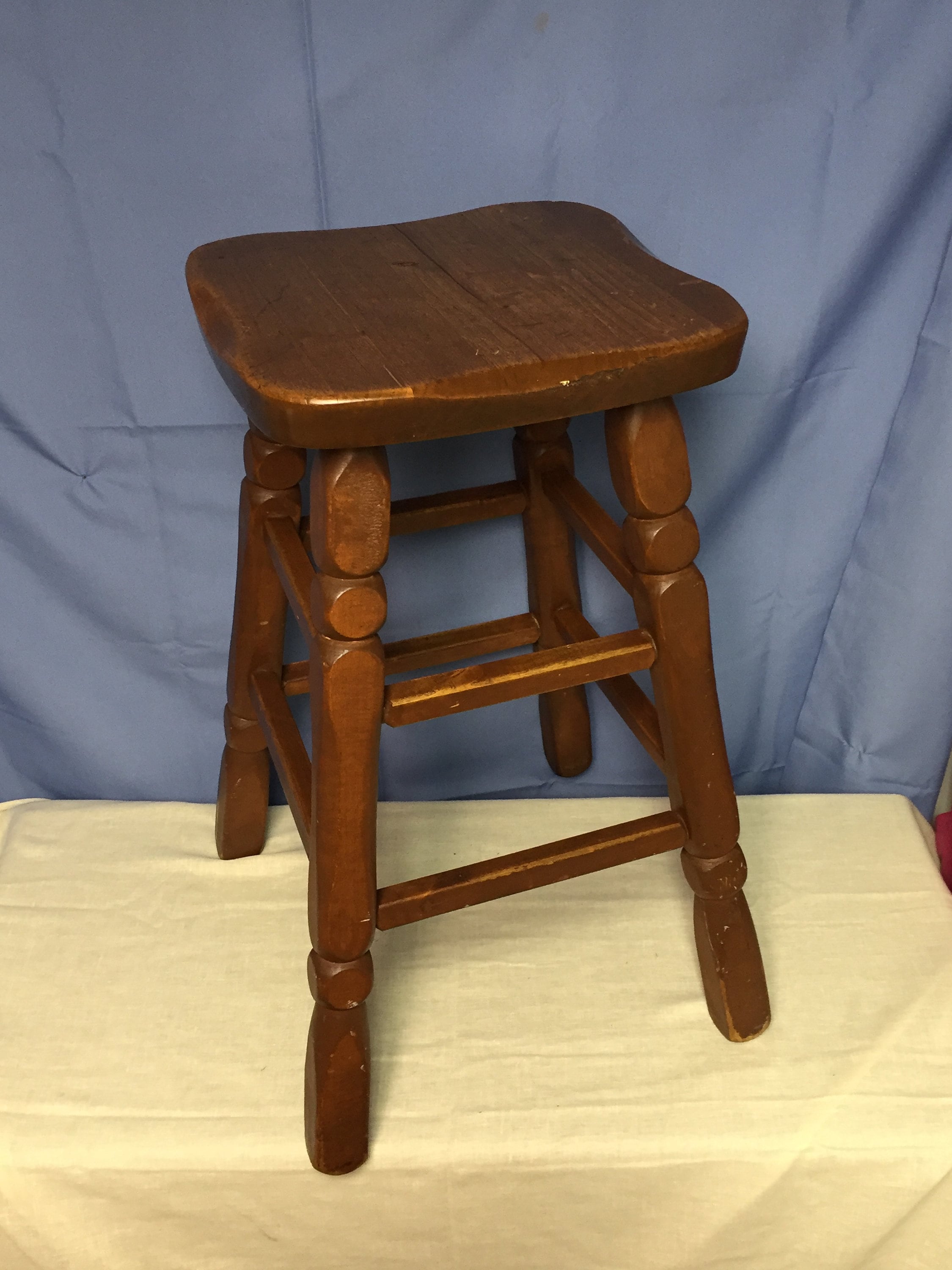 Vintage 24 Wooden Farm Stool, Industrial Hardware Store, Counter Stool