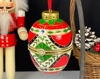 Holiday Ornament Trinket Box, Oval, Hinged, Porcelain, Keepsake Ornament