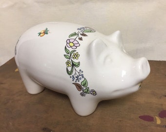 White Piggy Bank White with Flowers, Custom Made Piggy Bank, "I Had It Made" Piggy Bank, Made in Pennsylvania