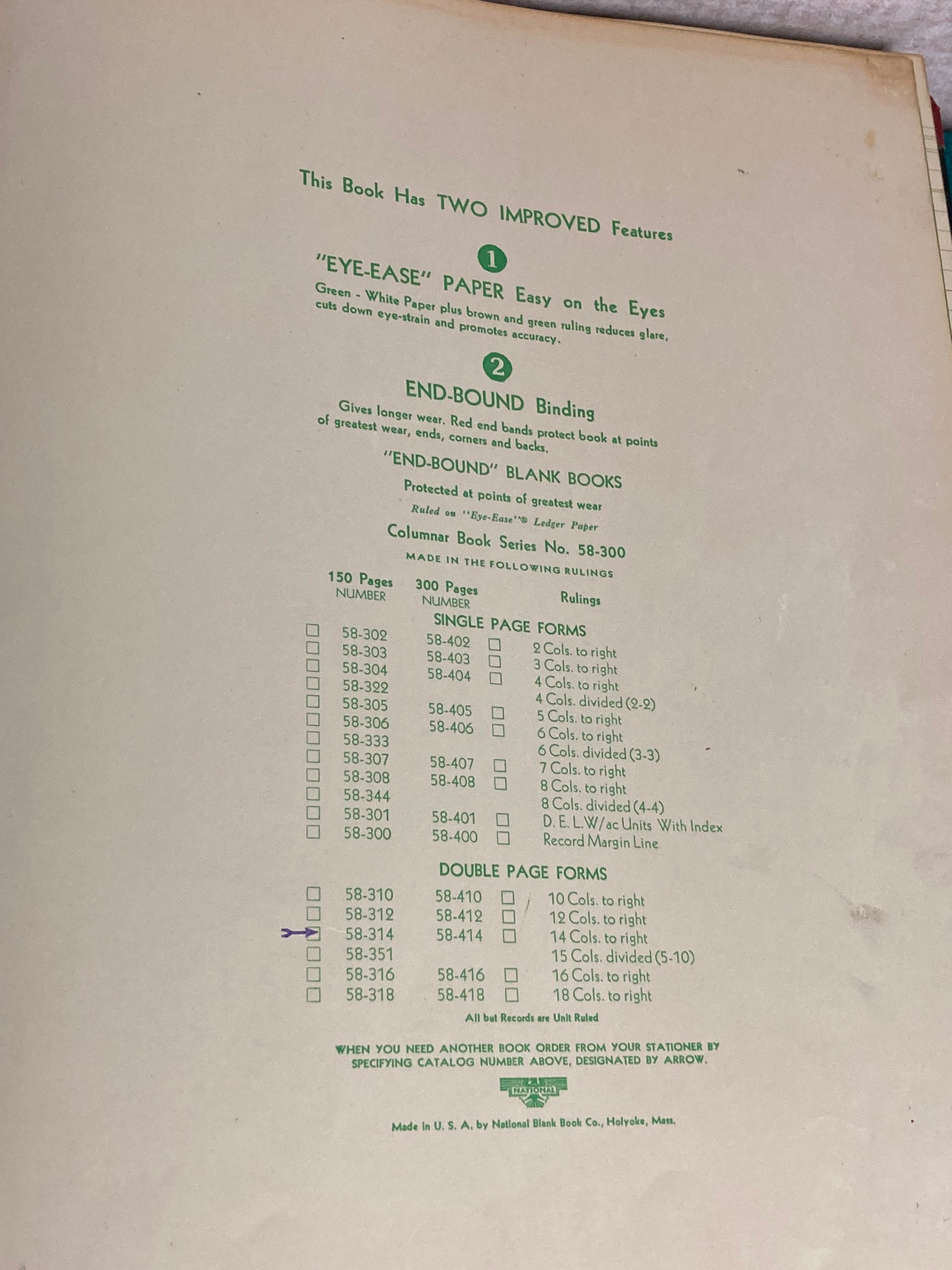 Vintage 1958 Ledger, National Blank Book Company, Accounting Ledger