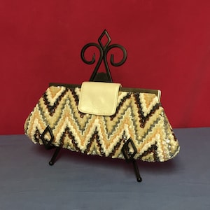 Vintage Santi, Beaded Handbag, Sequin Purse, Clutch Purse, Made in India, Chevron, Zig Zag Pattern