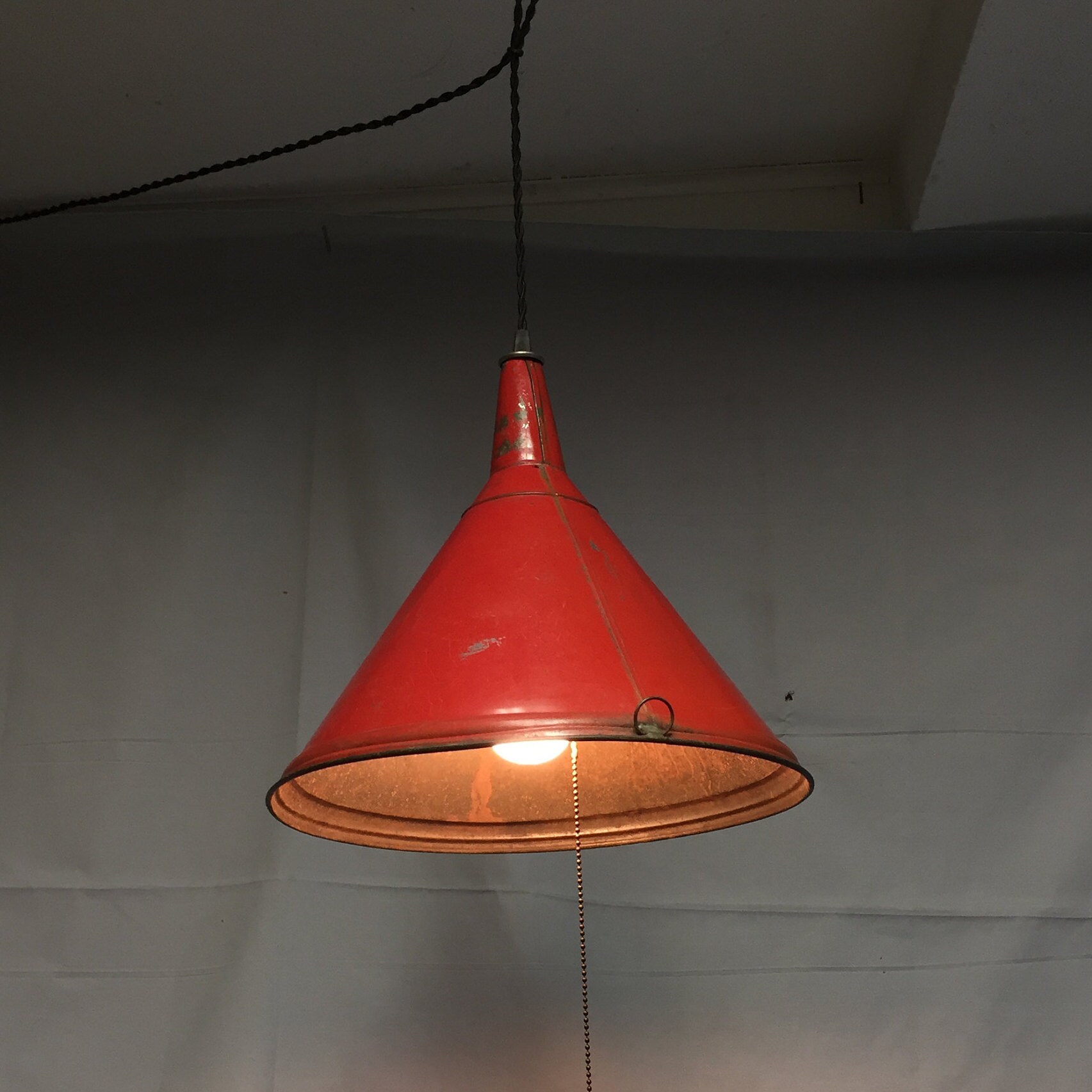 Industrial Red Funnel Hanging Pendant Light Machine Age Steampunk Light