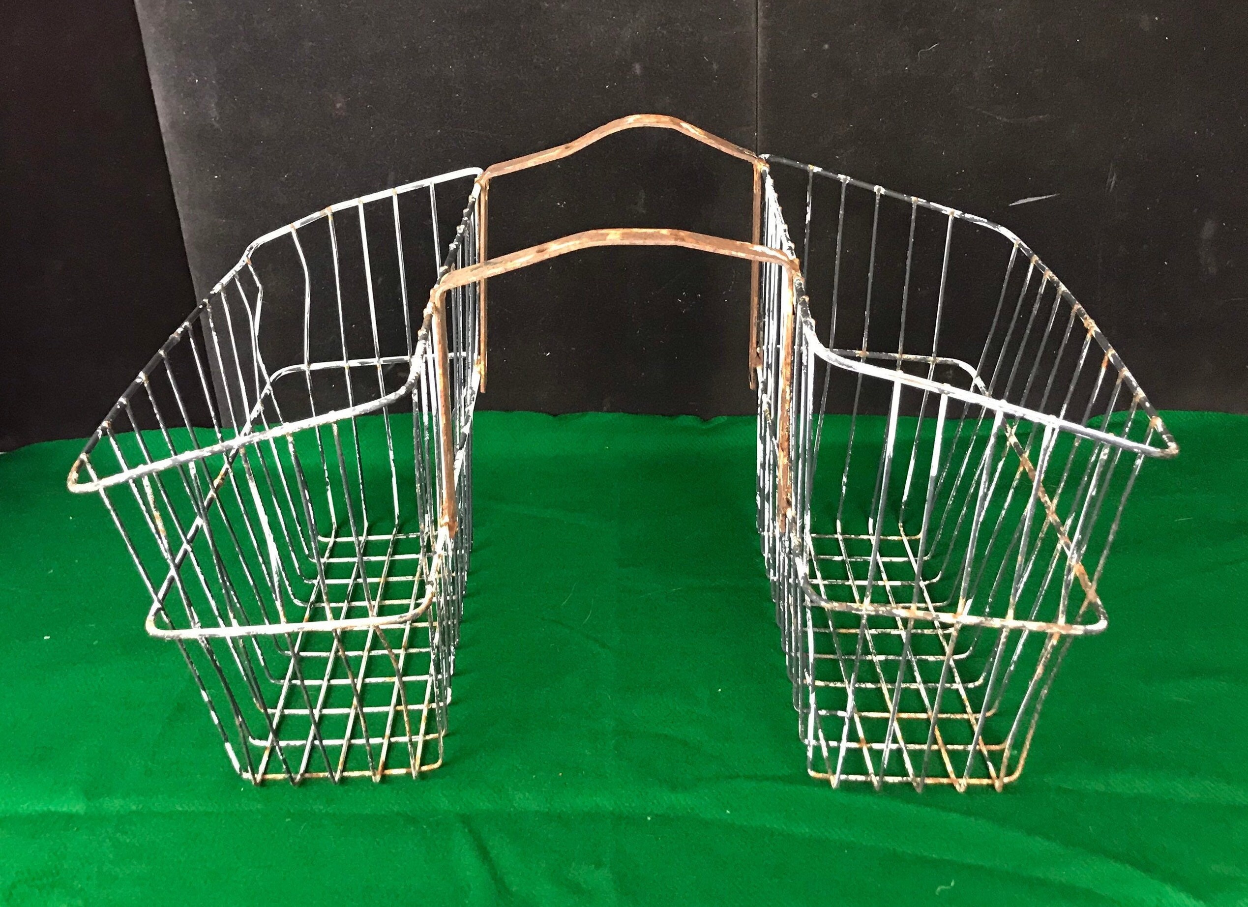 Vintage Bicycle Rear Saddle Baskets, Galvanized Steel Wire Baskets
