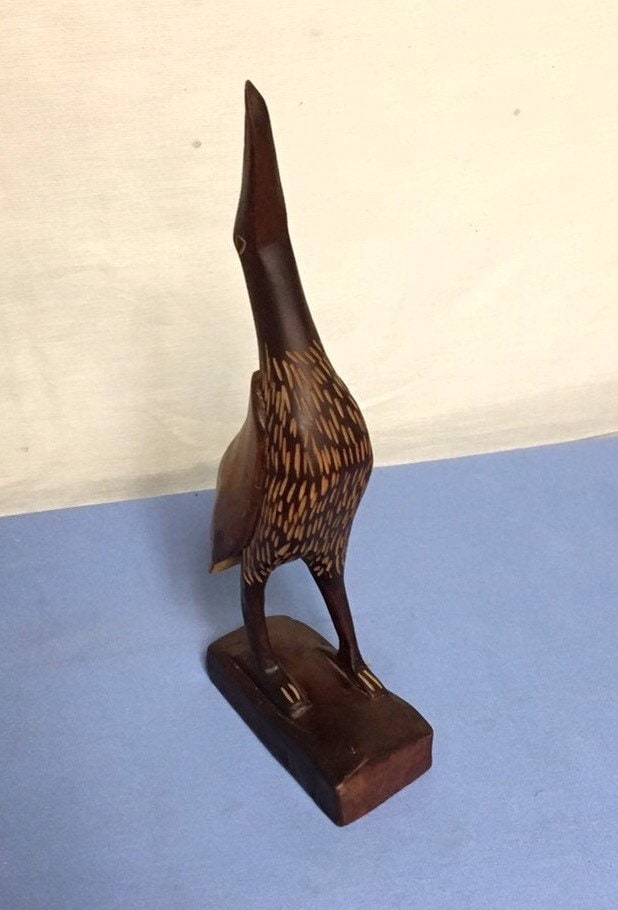 Hand Carved Wooden Crane, Wooden Bird Sculpture, Wood Heron