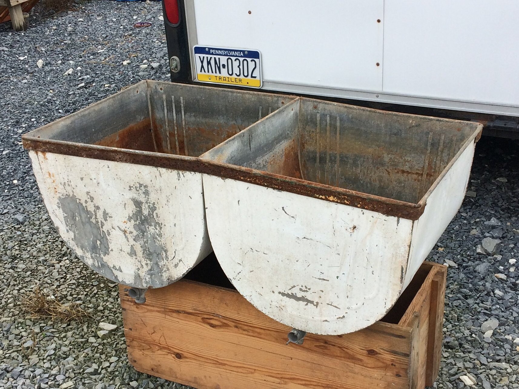 Vintage Galvanized Double Wash Tubs Only No Legs, Mid Century Metal
