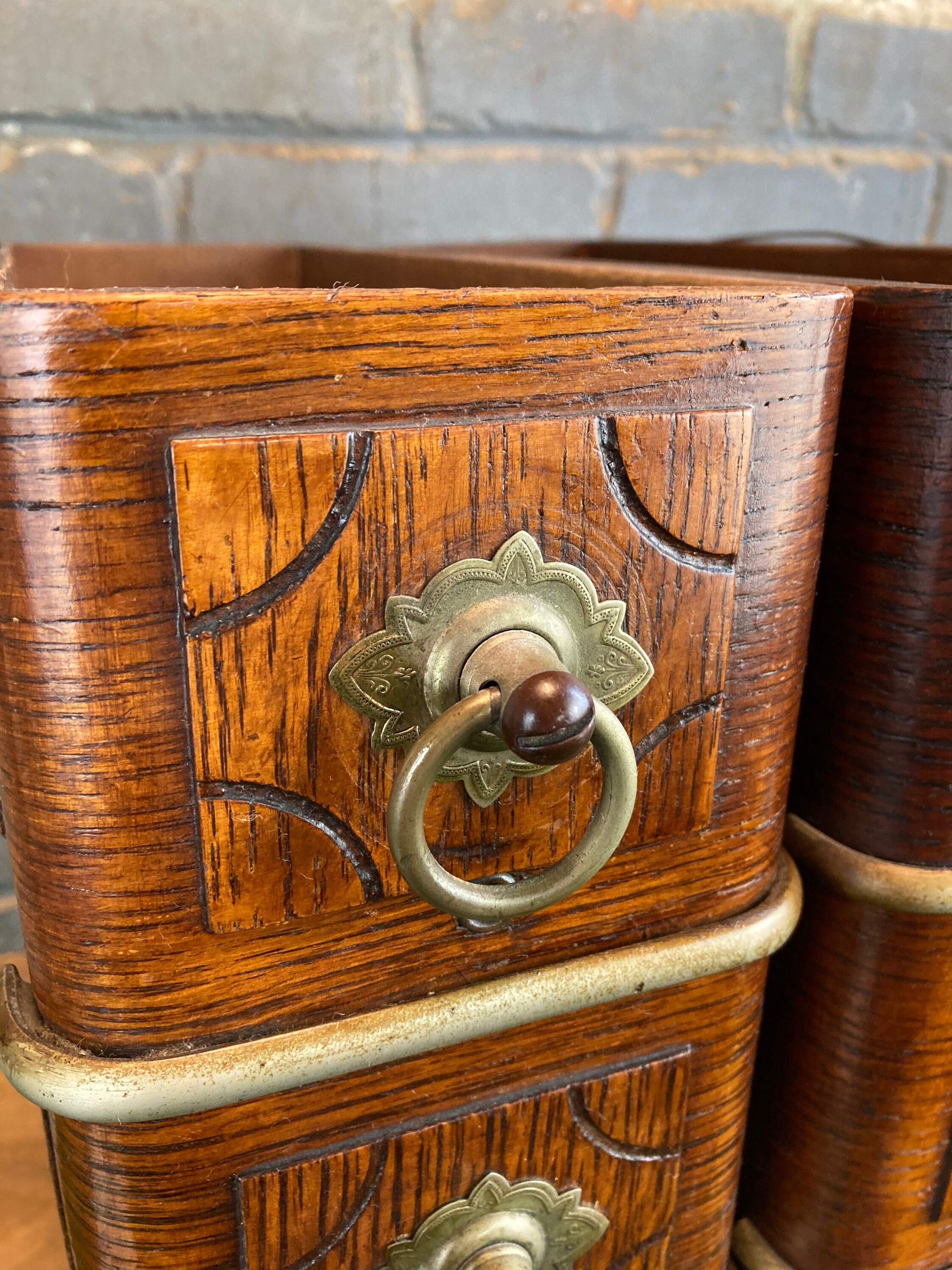 Set of 6 Singer Oak Sewing Machine Wooden Drawers with Solid Brass Pulls