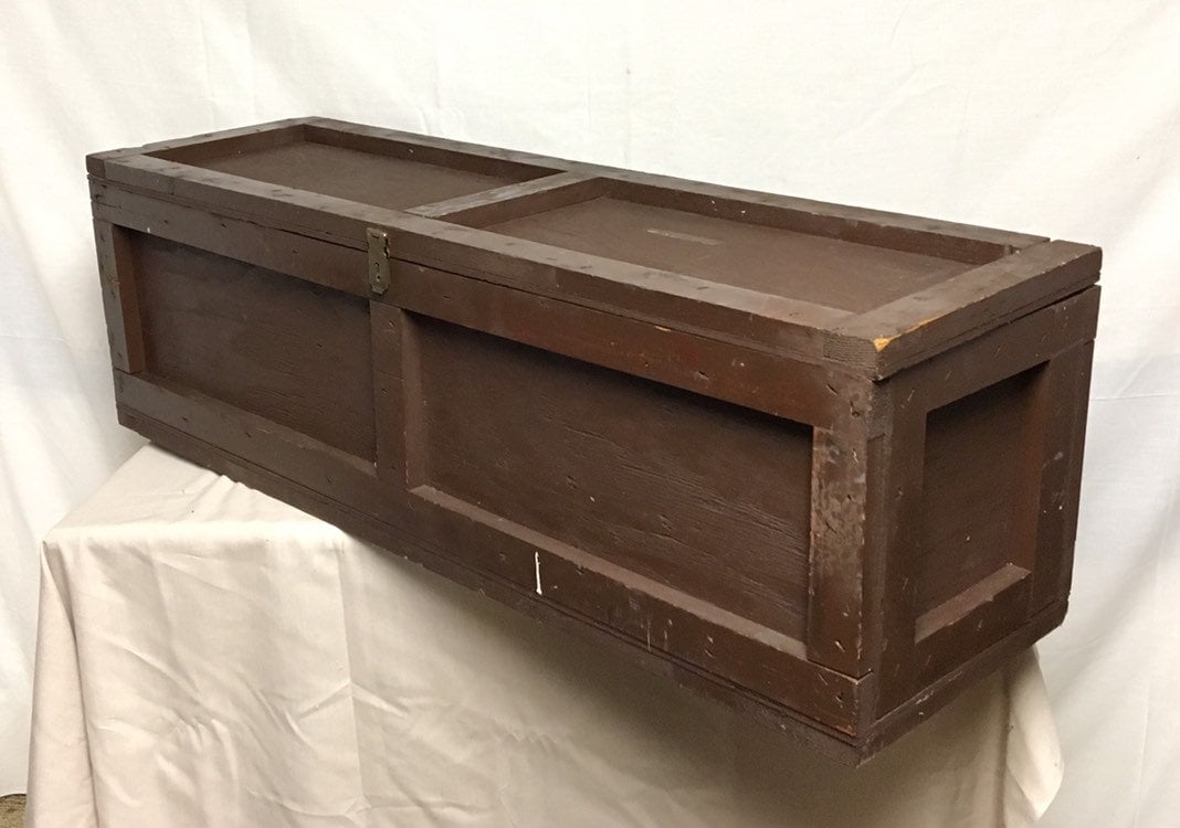 Antique Homemade Brown Wooden Carpenter Tool Box Chest 