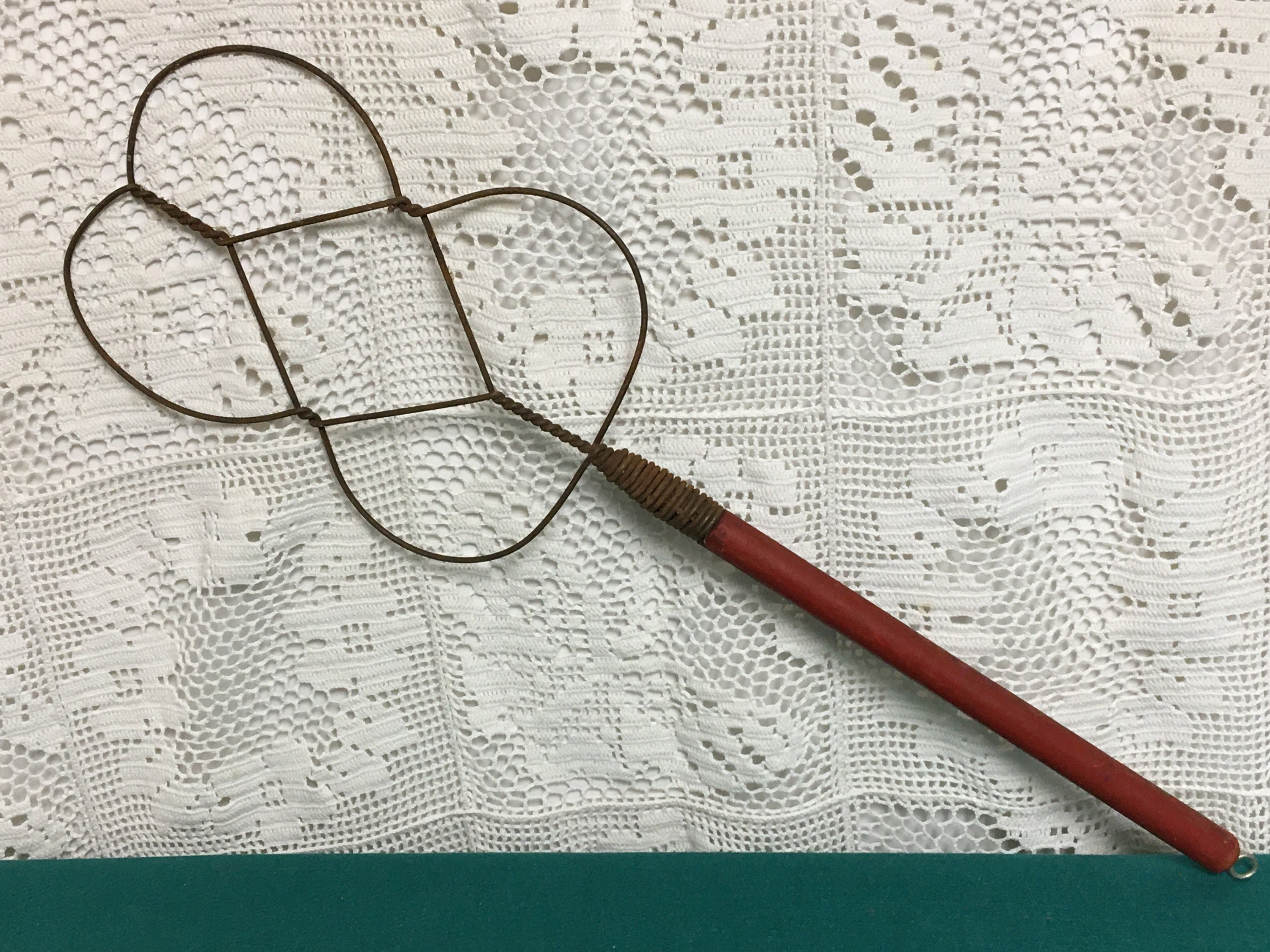 Antique 1920's Twisted Wire Rug Beater with Red Wooden Handle
