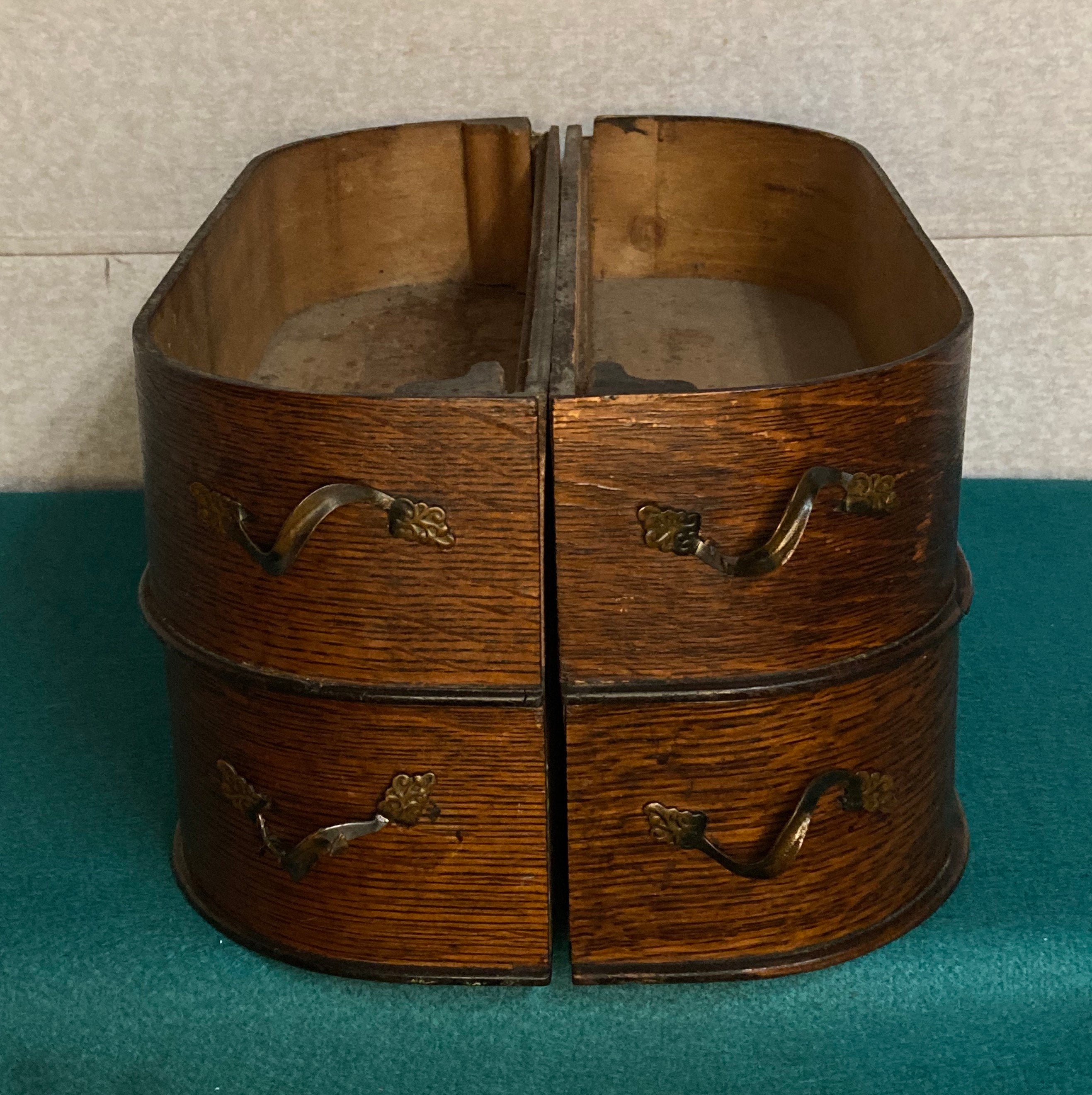 4 Singer Rounded Oak Sewing Machine Wooden Drawers with Iron