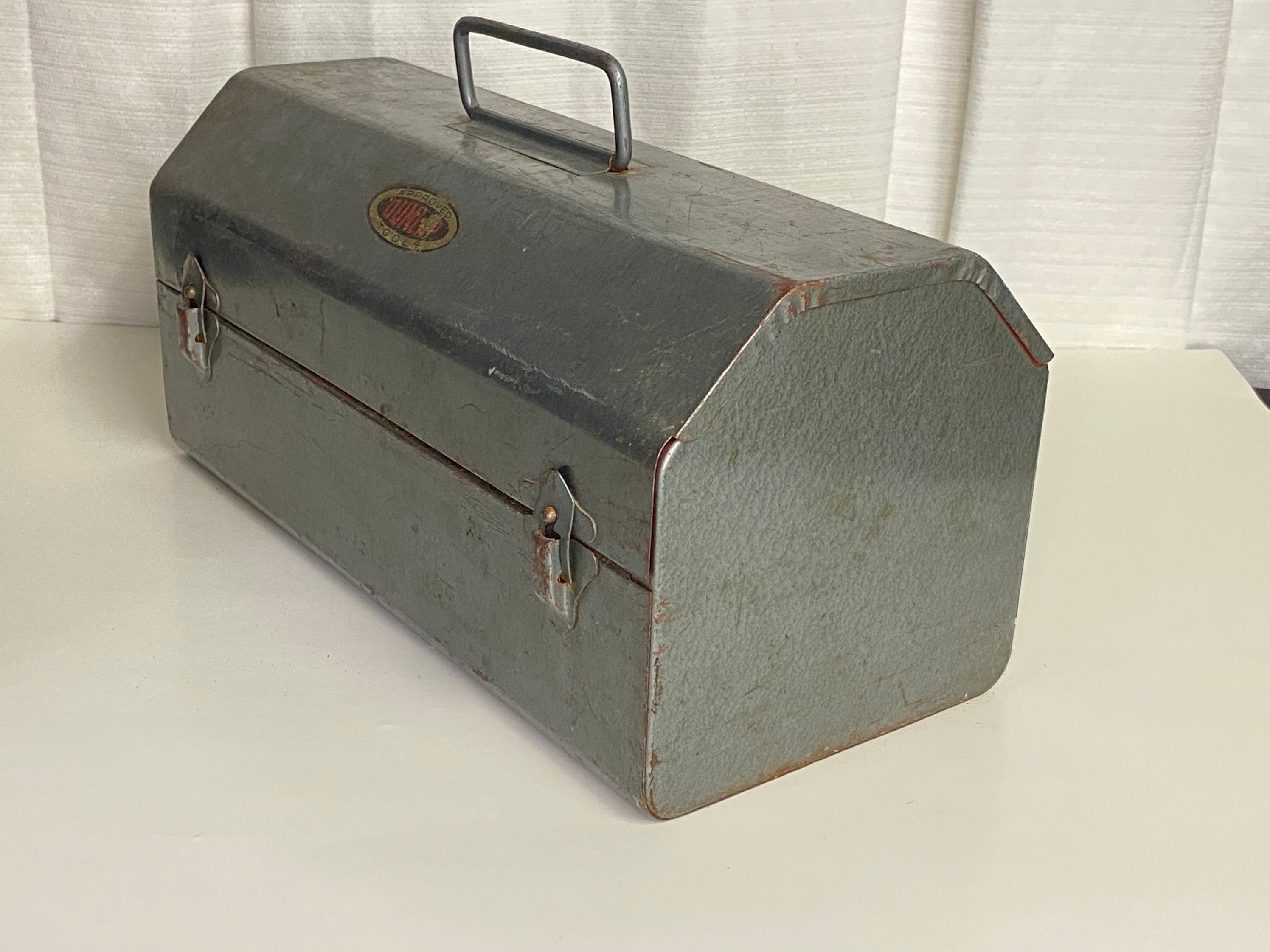 1960's Dunlap Tools Steel Tool Chest With Carrying Handle, Coffin Lid, Power  Tool Storage Box