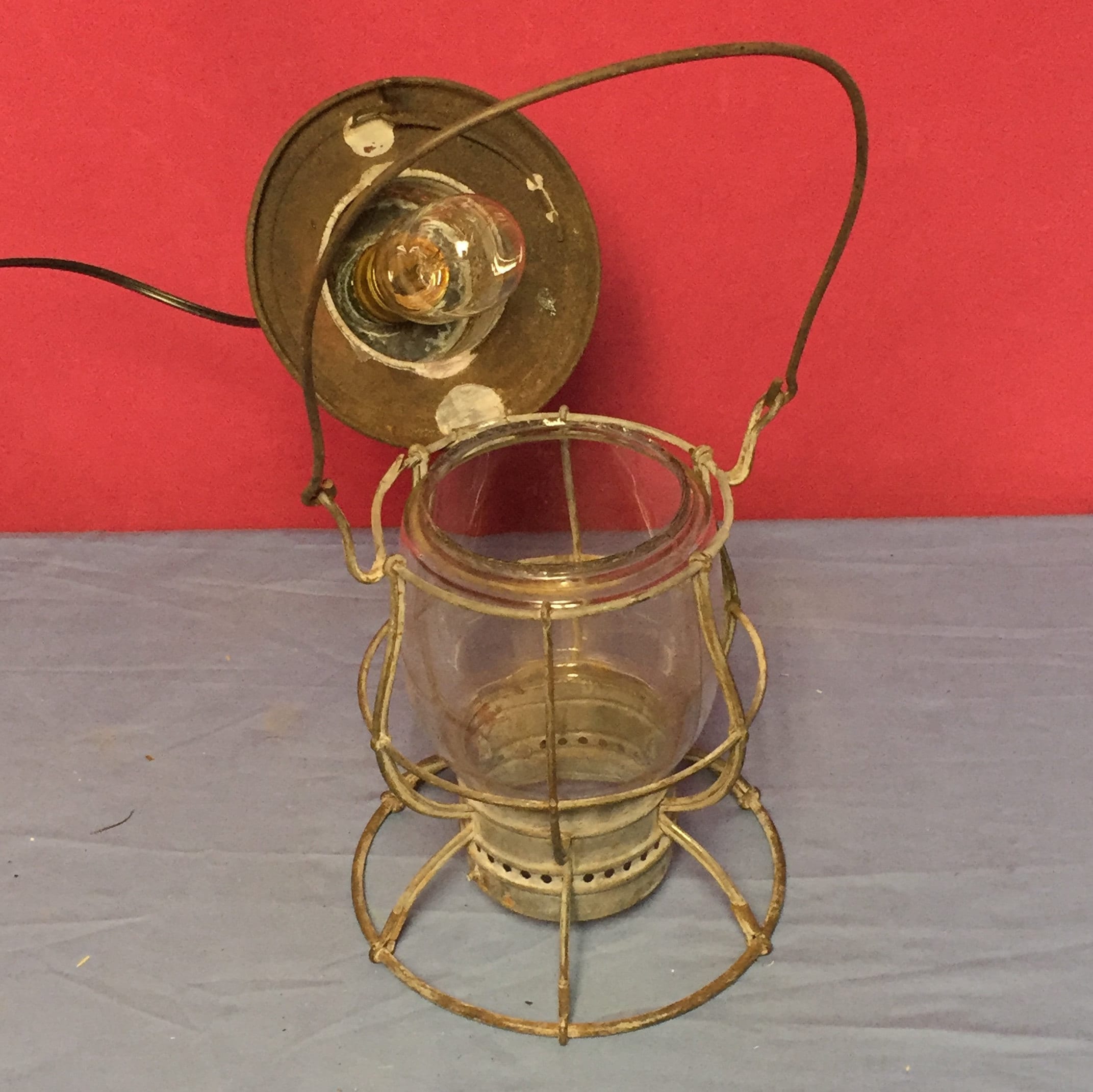 Antique Railroad Lantern Hanging Electric Light, Train Light, Wall Oil