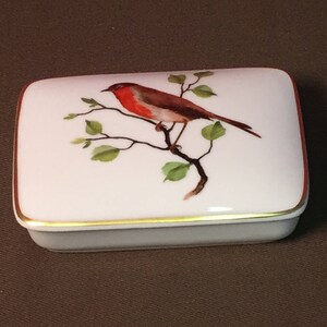 Porcelain Trinket Box, Gefiederte Welt, Rosenthal, Handmalerei, Munchen Germany, Hand Painted Bird image 3