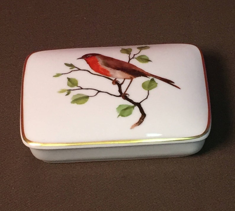 Porcelain Trinket Box, Gefiederte Welt, Rosenthal, Handmalerei, Munchen Germany, Hand Painted Bird image 3