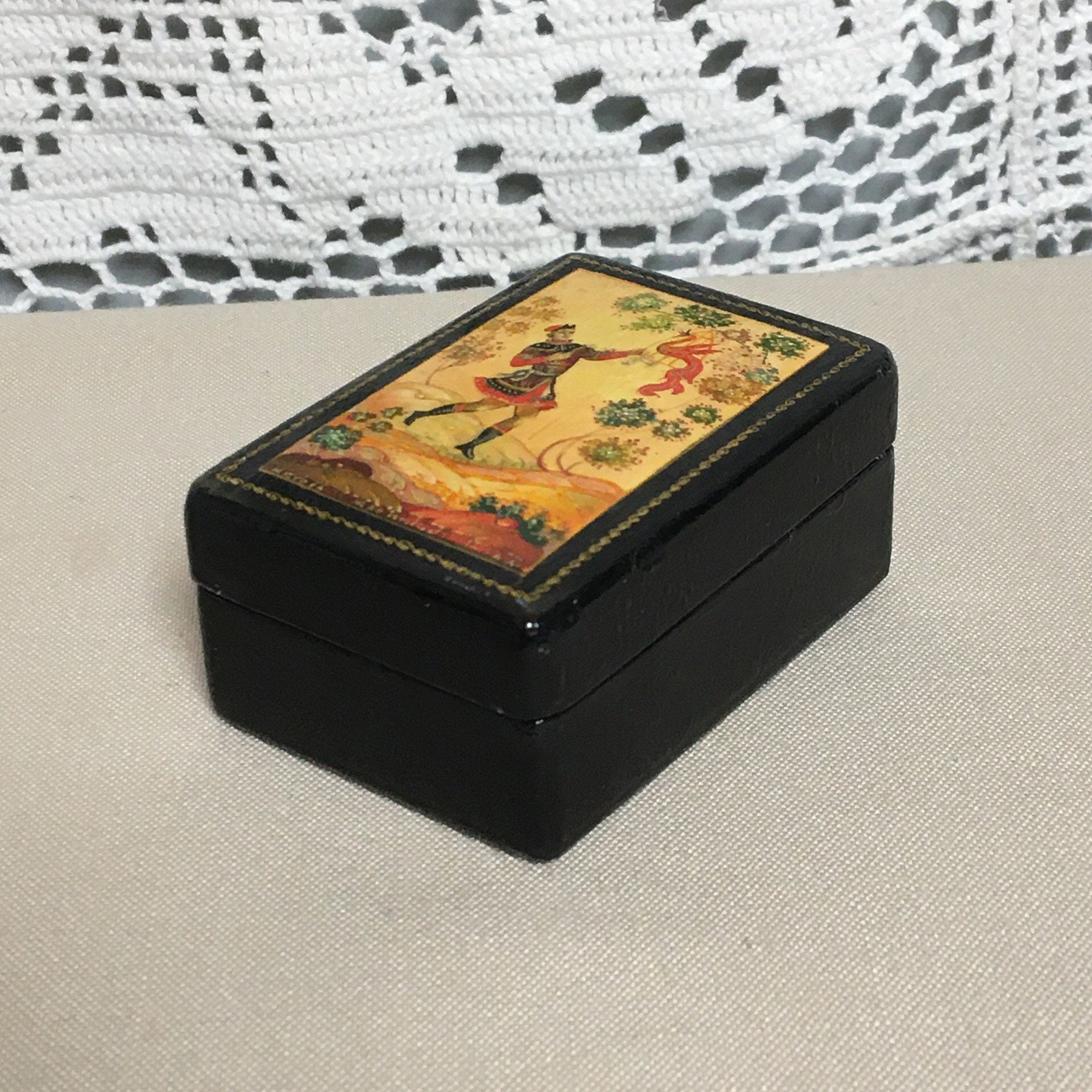 Russian Lacquer Box with Lid, Hand Made in the USSR, Made in 1975
