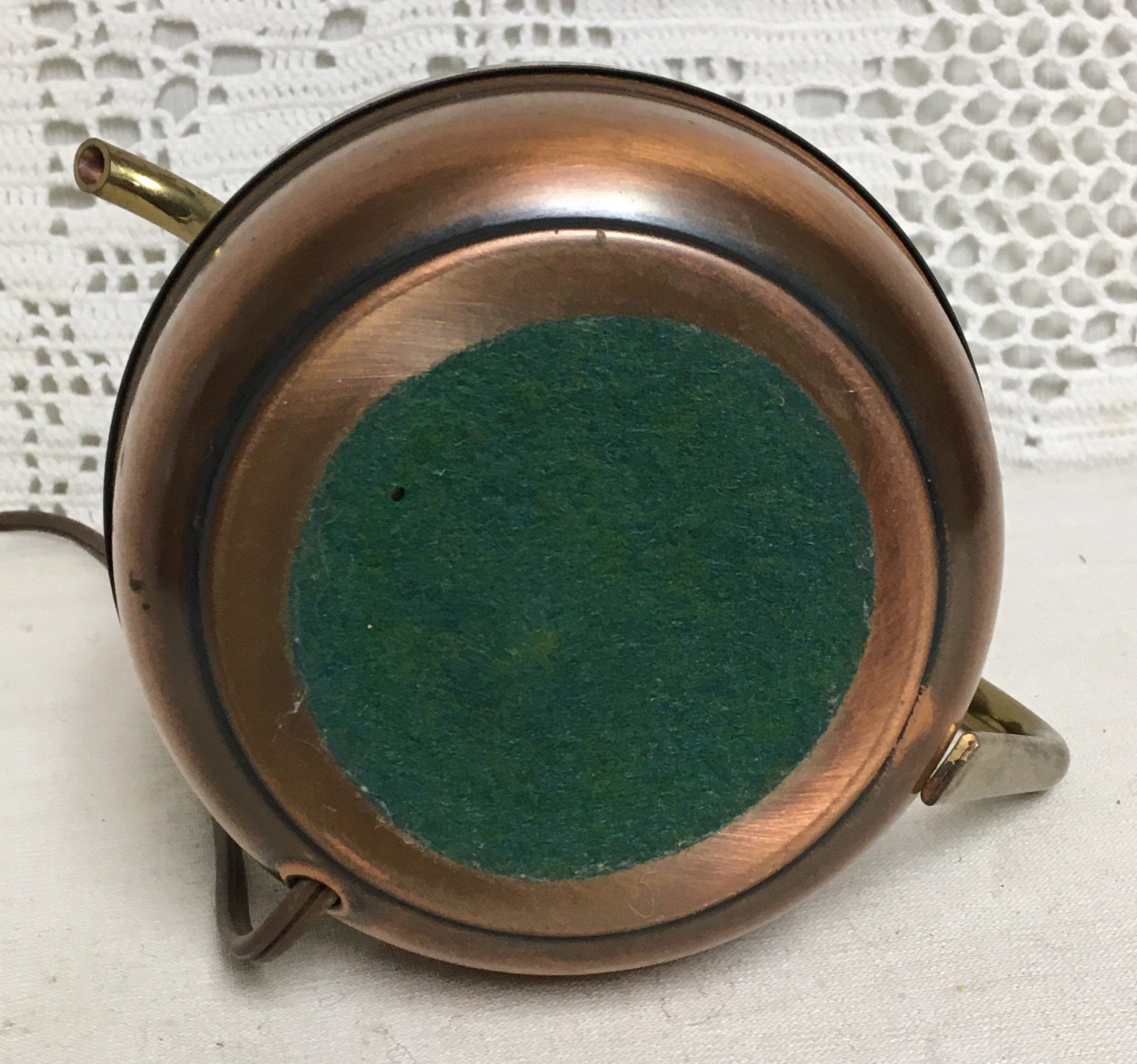 Mid Century Copper Teapot Electric Table Lamp with Glass Chimney, Night