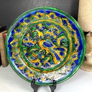 Korond Romania, Pall Agoston Pottery Plate with Bird, 2004