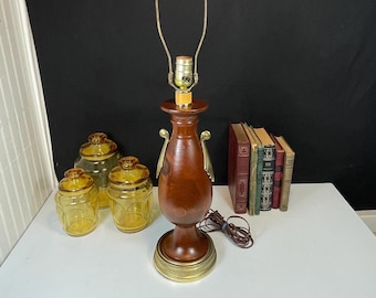 1970's Mid Century Wooden Table Lamp, Danish Wood Urn Vase Style