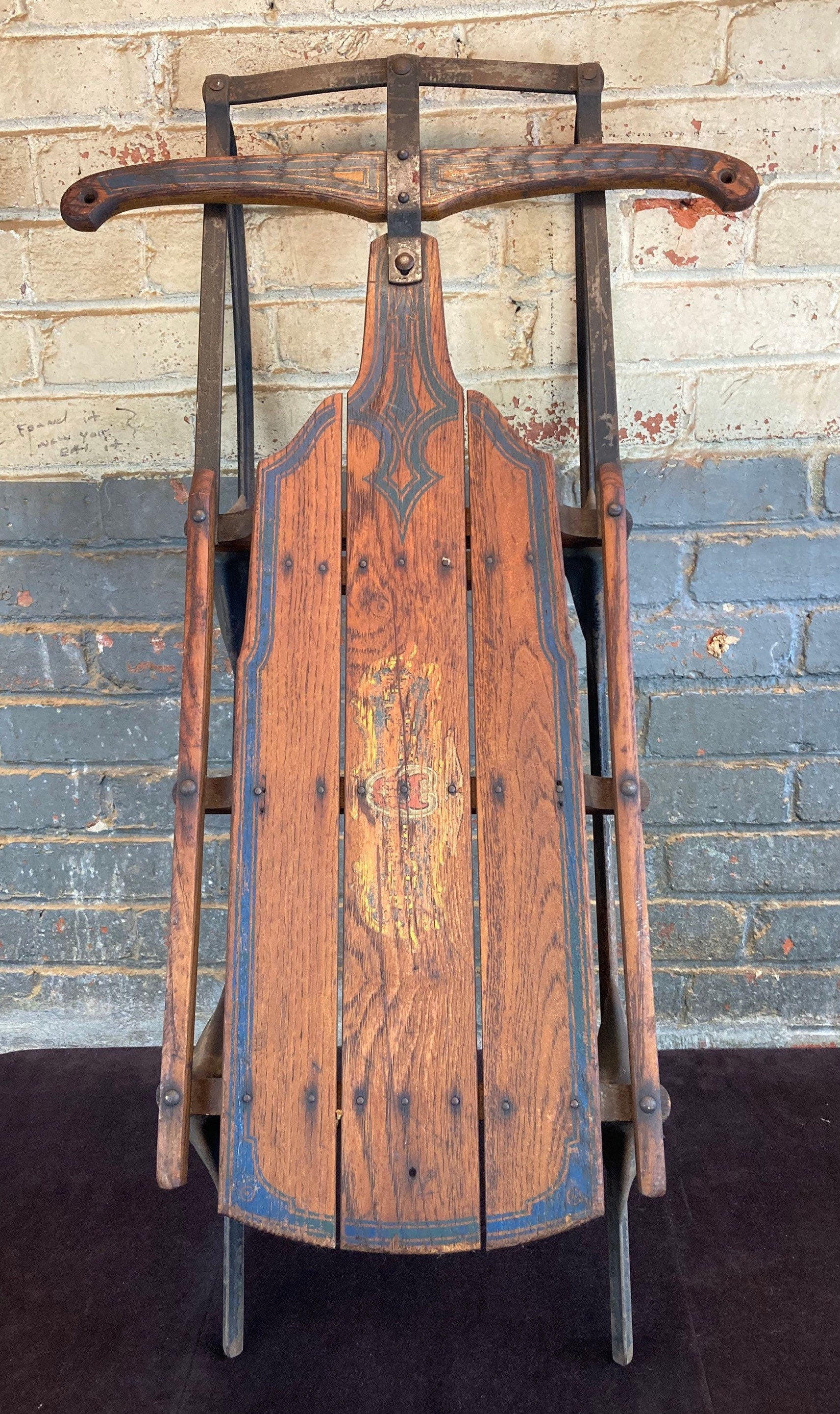 Antique 39 Runner Snow Sled Wooden Sled Porch Decor