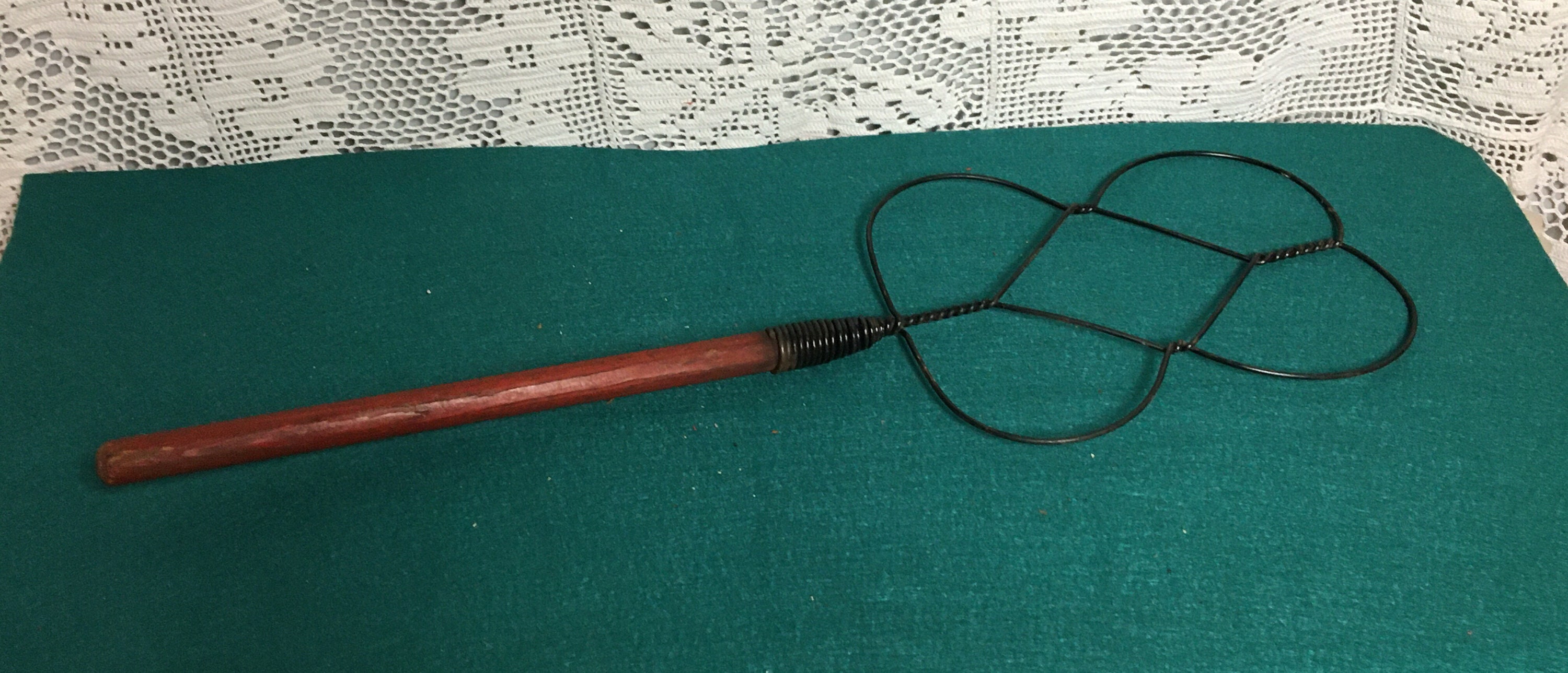 Antique 1920's Twisted Wire Rug Beater with Red Wooden Handle