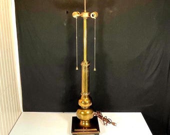 Stiffel Brass 2 Bulb Table Lamp, 35" Tall Mid Century Living Room Lamp