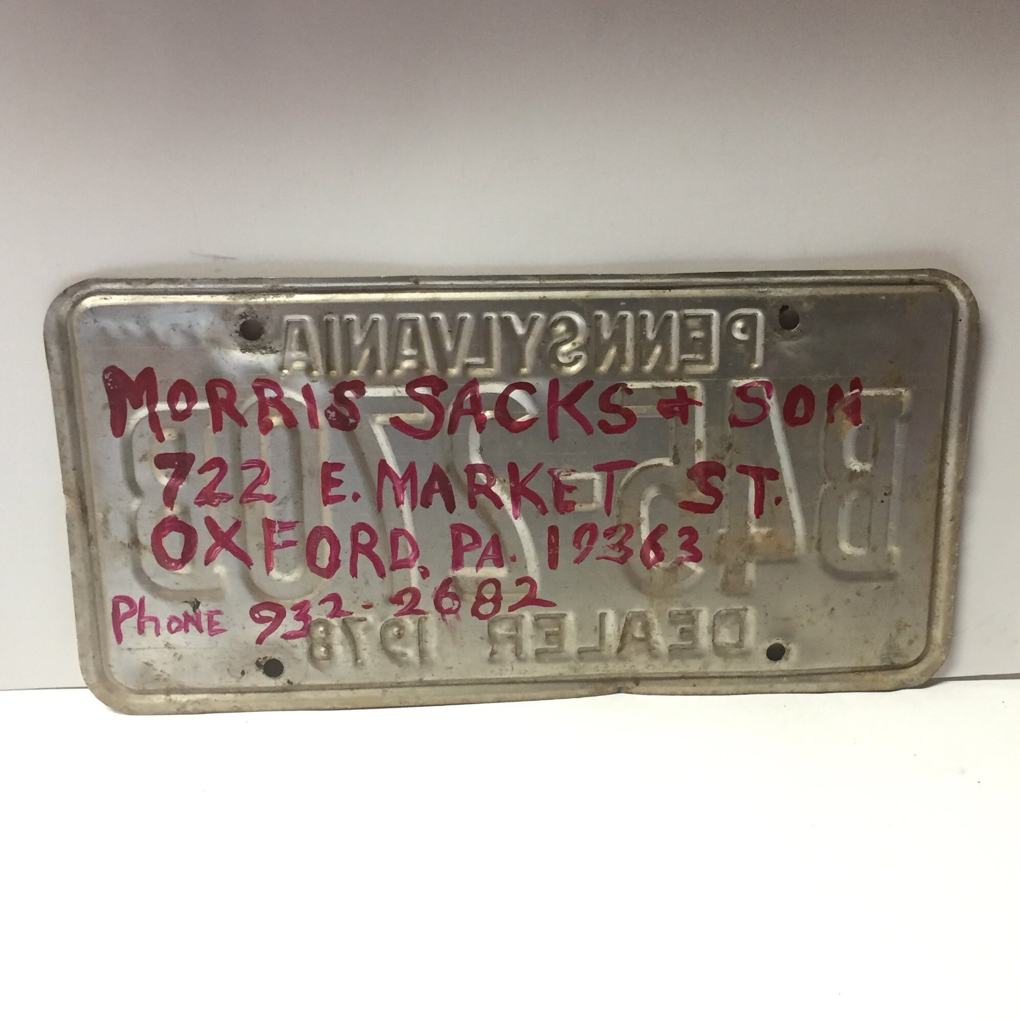 Pennsylvania Dealer License Plate, 1978, Number B45270B, Penna Tags